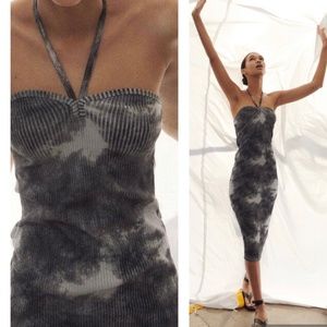 NEW NWT ZARA TIE DYE PRINT RIBBED MIDI HALTER DRESS SIZE S